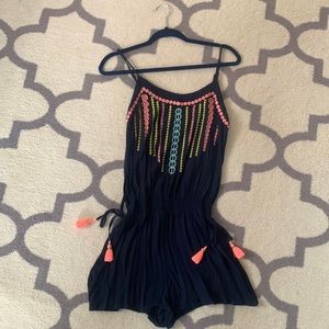 Lilly Pulitzer navy blue Beeler embroidered romper.